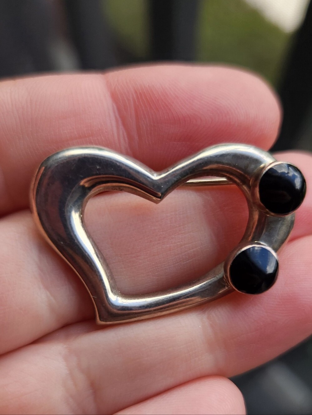 Handmade Sterling Silver 925 Taxco Mexico Black Onyx Heart Pin Brooch